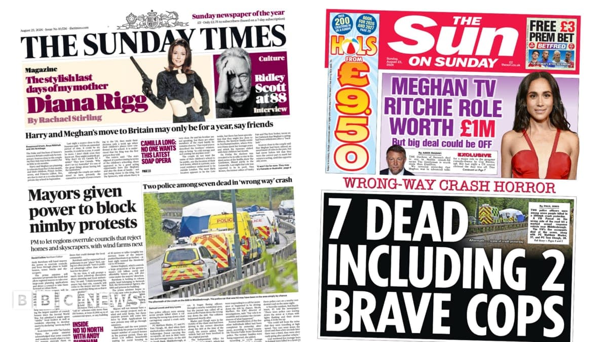 The Papers: 'Power to block nimby protests' and Meghan 'deal could be off'