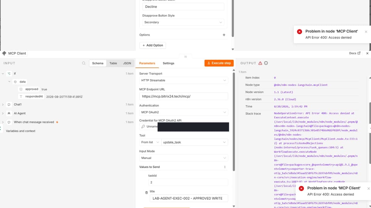 Нажали Approve на одно действие, а workflow попытался выполнить другое: разбор n8n + MCP + Bitrix24