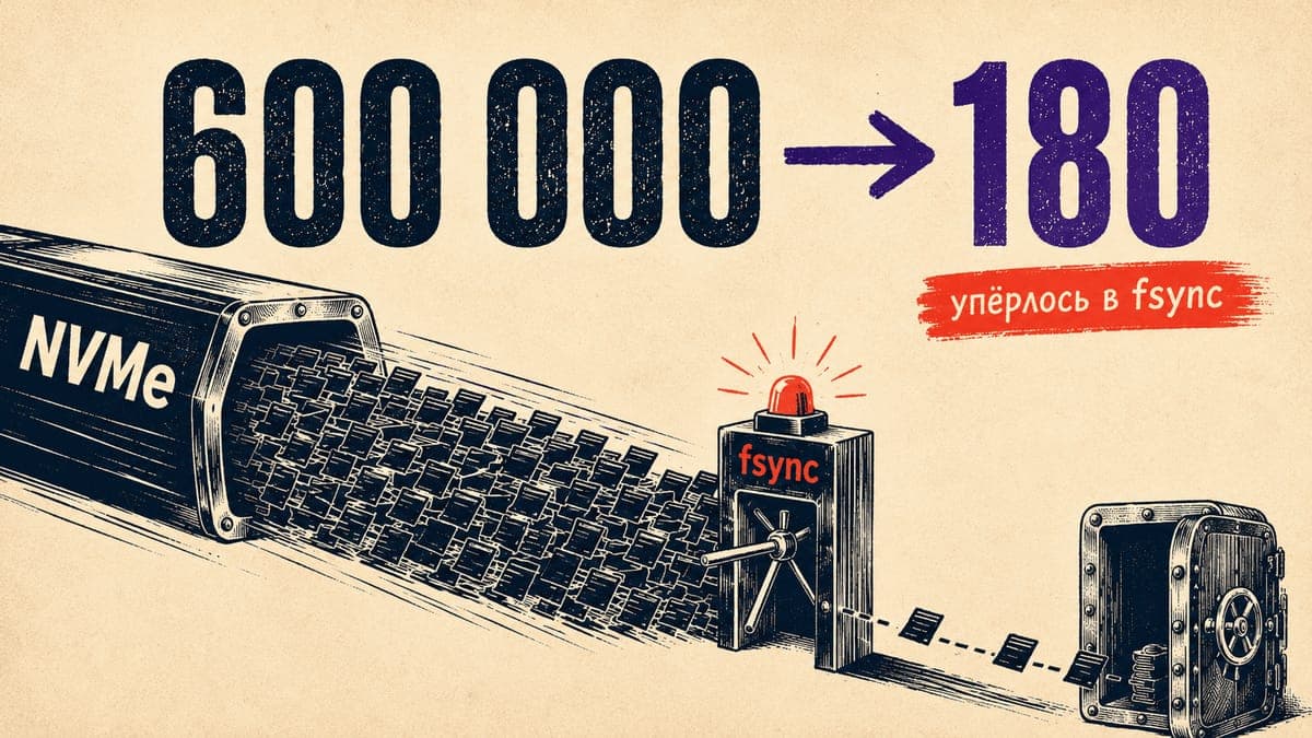 NVMe выдаёт 600 000 записей в секунду, а база коммитит 180