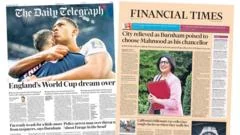 The Papers: 'World Cup dream over' and 'Mahmood for chancellor'