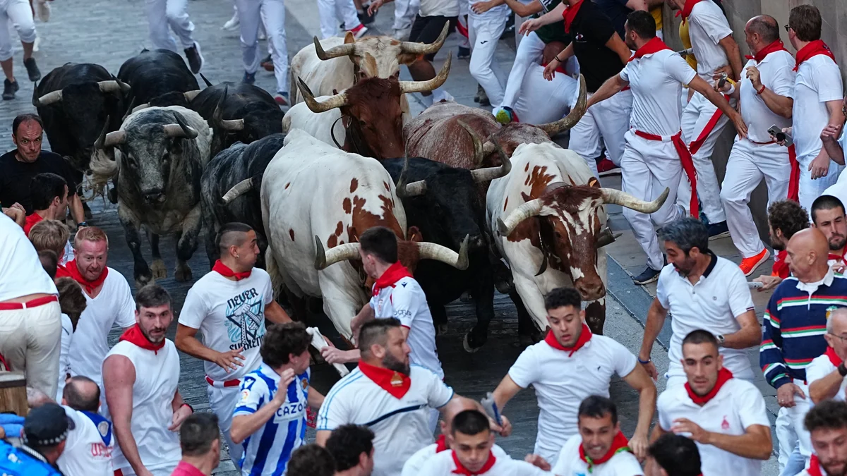 Segundo encierro de San Fermín 2026, en directo | Los Cebada Gago brindan un encierro rápido y compacto