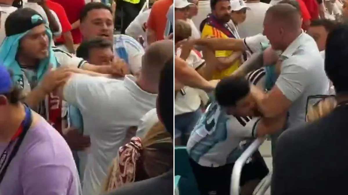 El video del tenso episodio entre hinchas de Argentina e Inglaterra en el Mundial: se pelearon en el estadio antes de las semifinales