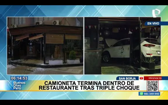 Camioneta se empotró en restaurante de San Borja tras triple choque en cruce sin semáforo