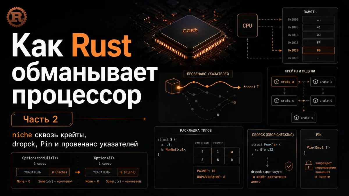 Как Rust обманывает процессор. Часть 2: niche сквозь крейты, dropck, Pin и провенанс указателей
