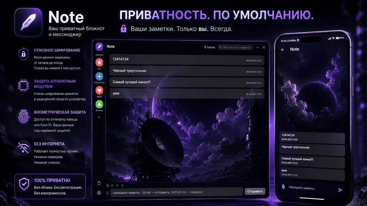 Заметки Note: P2P-синхронизация, локальное шифрование и режим «под принуждением»