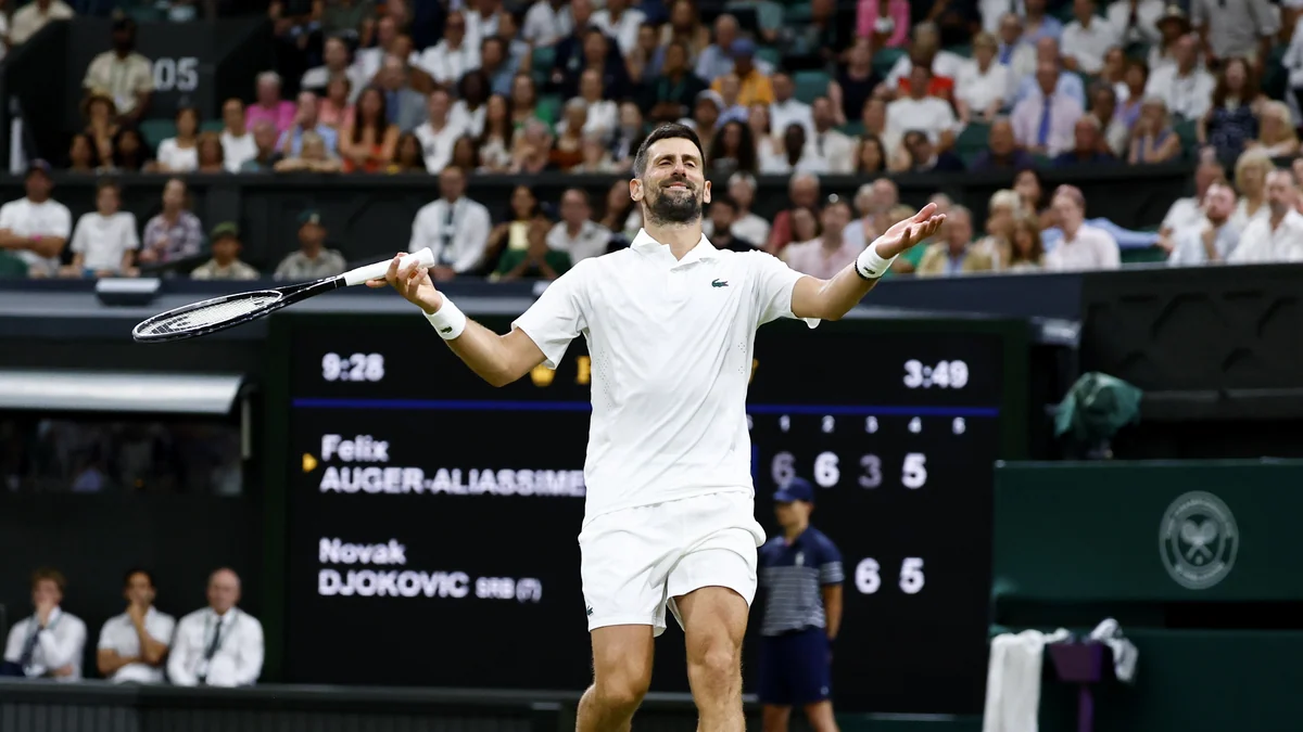 Djokovic es eterno: vence a Auger-Aliassime después de cinco horas de lucha y se medirá a Sinner en semifinales de Wimbledon