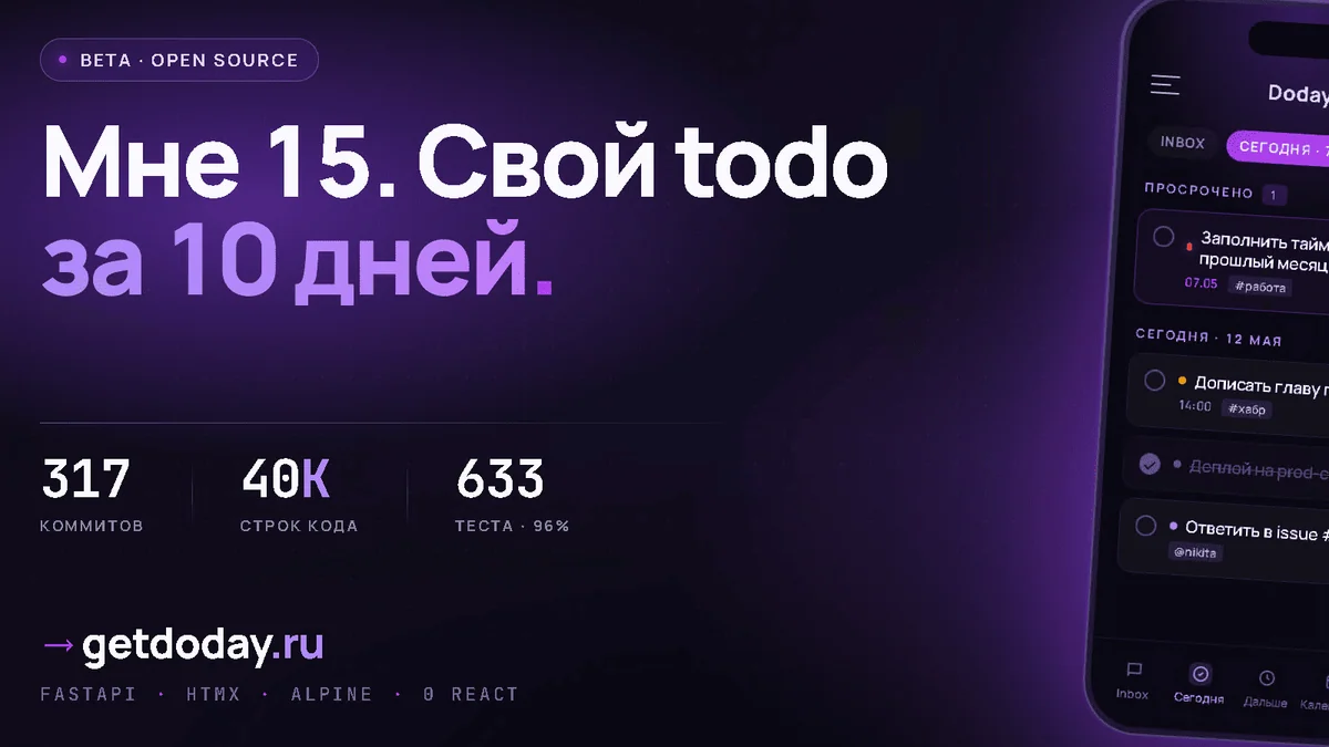 Пять продуктов в одном FastAPI-монолите: HTMX вместо React, грабли Telegram Mini App и биллинг на Stars