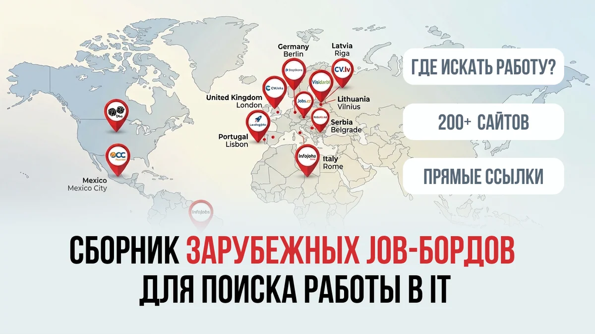 200 зарубежных площадок для поиска работы в IT (Европа, США, Азия и др.)
