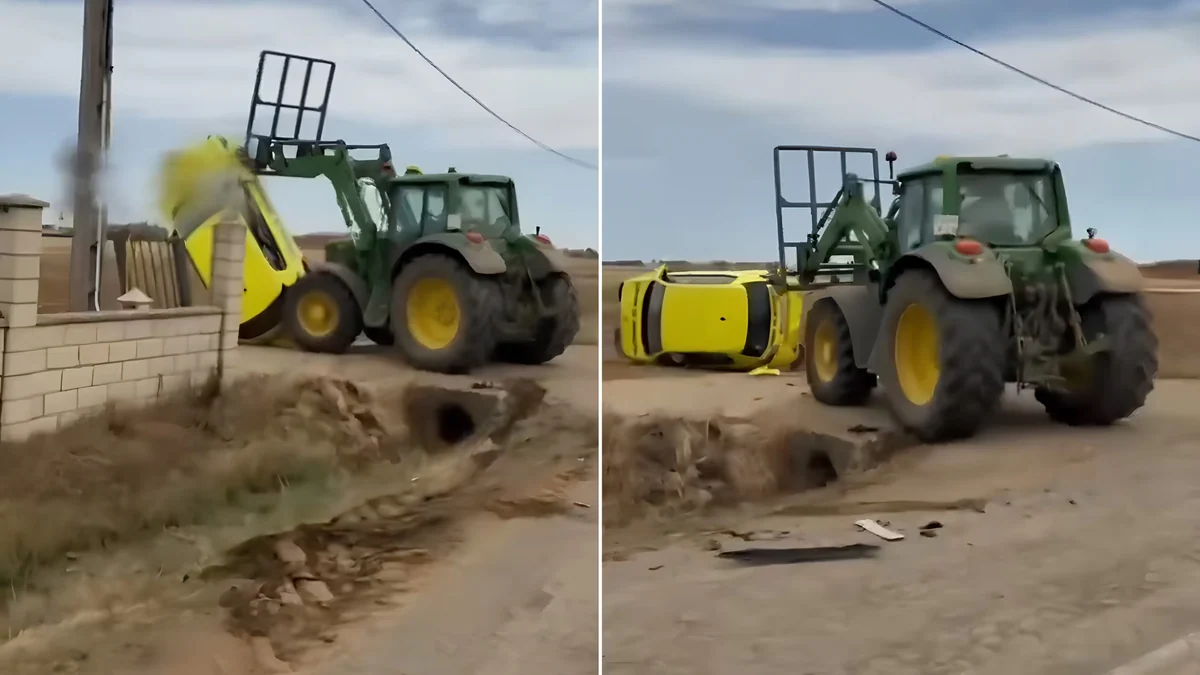 La Guardia Civil detiene a un agricultor tras destrozar con un tractor el coche de un cobrador de impagos