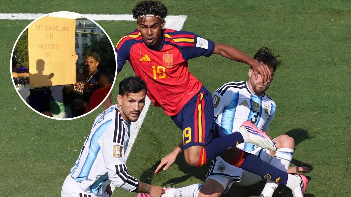 La burla de Lamine Yamal a Leandro Paredes por su pelea con Gavi: el cartel que se robó las miradas en los festejos de España