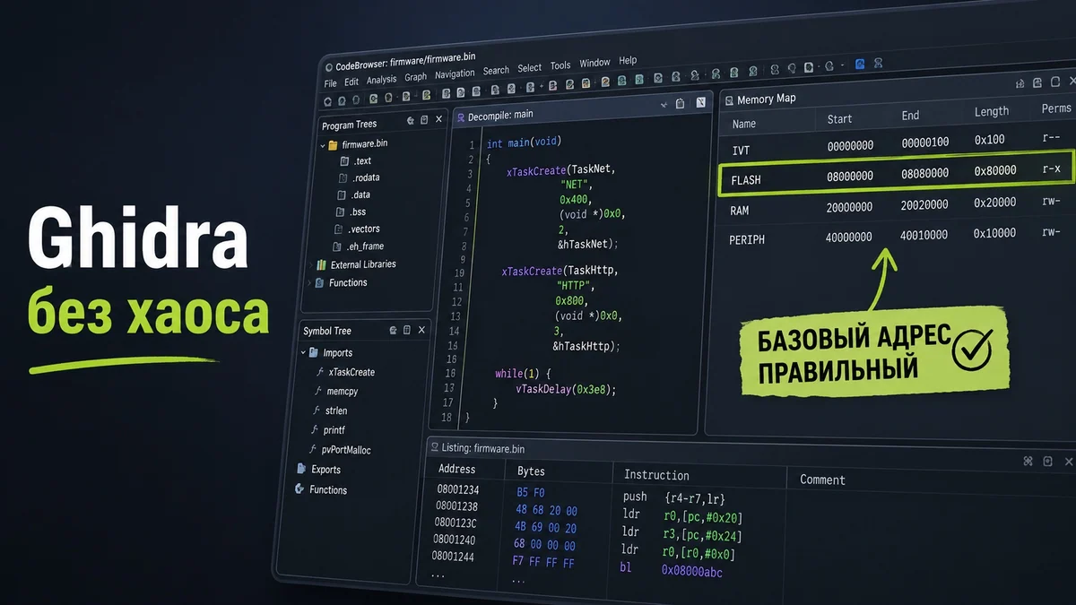 Ghidra для реверса прошивок: практический гайд по восстановлению логики бинарника