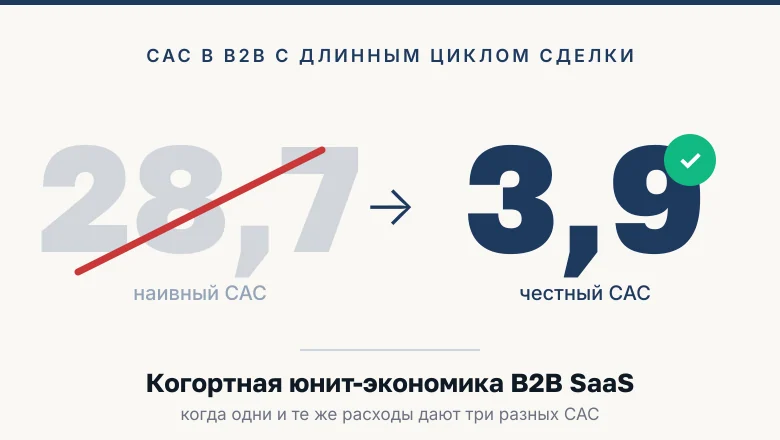 Юнит-экономика B2B SaaS с длинным циклом: как считать CAC, когда сделка тянется месяцами