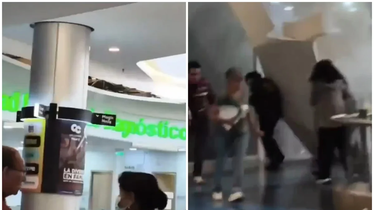 Parte del techo del centro comercial Plaza Central en Bogotá se cayó encima de un guarda de seguridad: así fueron los momentos de pánico