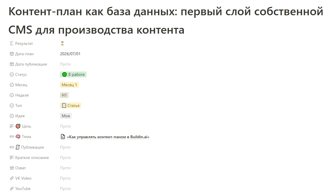 Контент-план как база данных: первый слой собственной CMS для производства контента