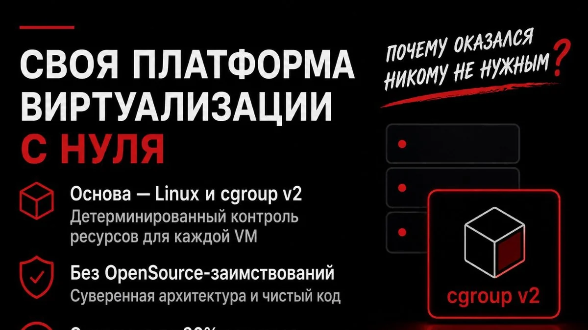 Опыт разработки российской платформы виртуализации с нуля: libvirt, cgroups v2 и почему это никому не нужно
