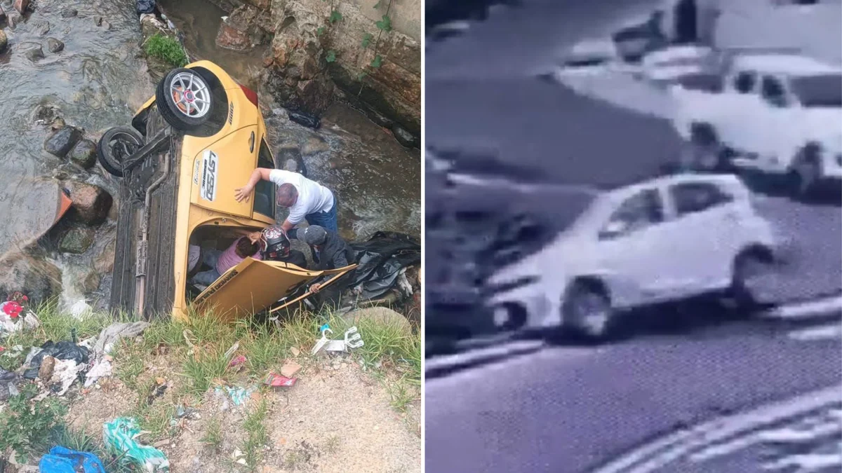 Así fue la aparatosa caída de un taxi a una quebrada en Bogotá: conductor asegura que iba a 10 kilómetros por hora
