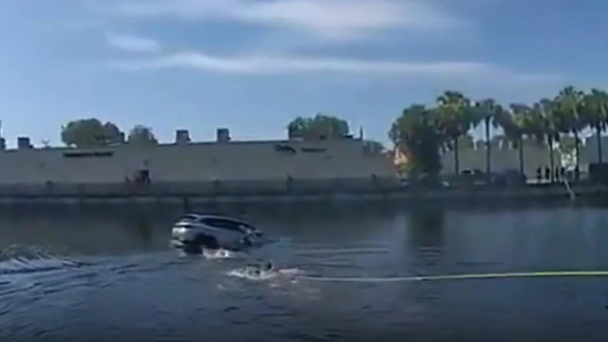 Video: el rescate de una anciana atrapada en un auto en un canal de Broward, a segundos de morir ahogada