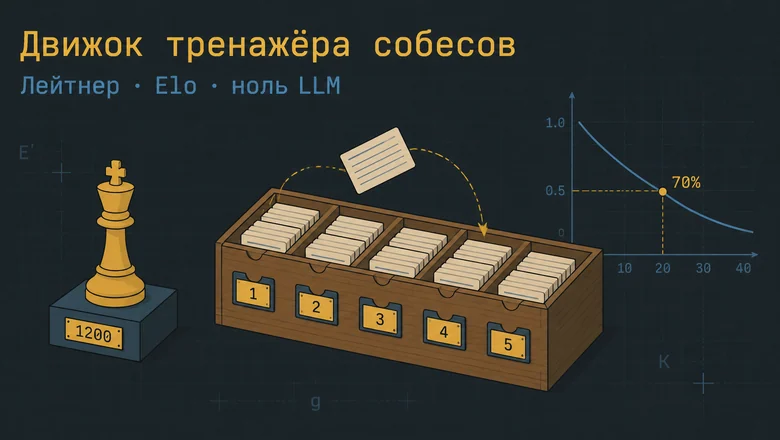Лейтнер, Elo и поправка на угадывание: движок тренажёра собесов без единого вызова LLM