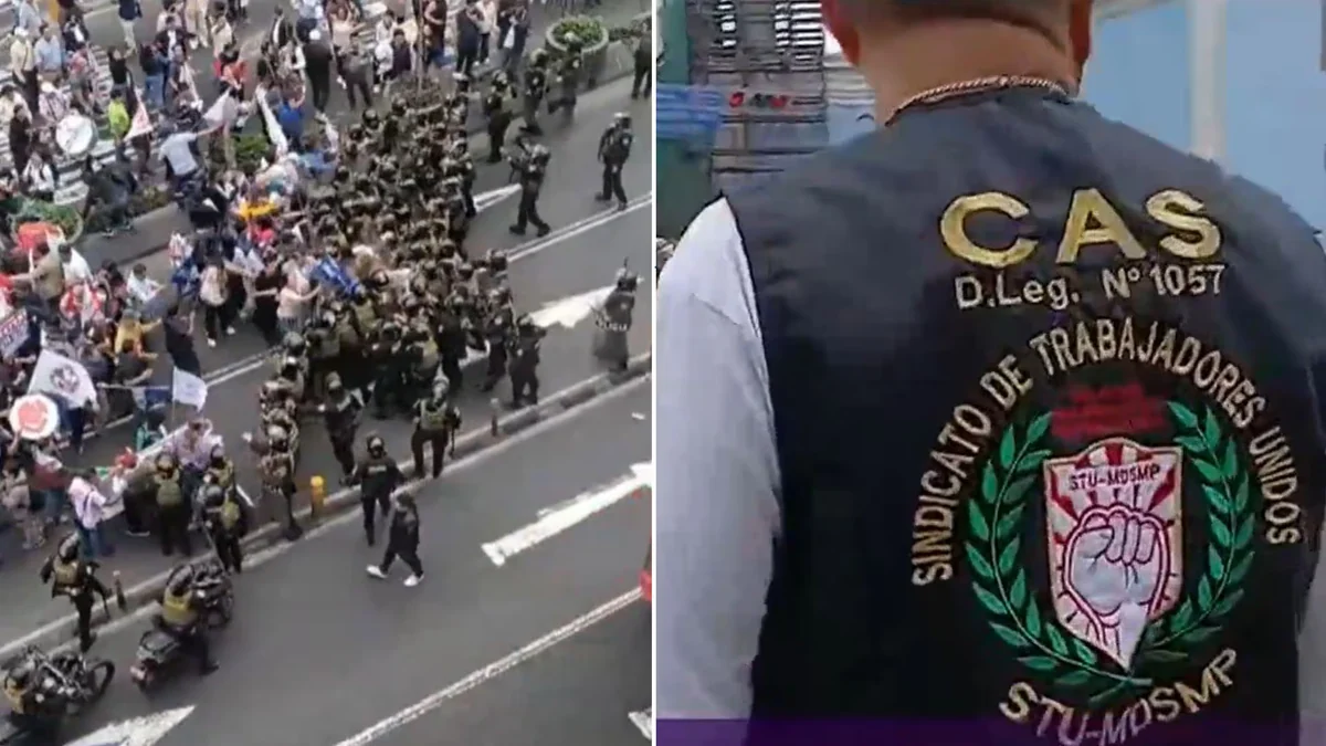 Trabajadores CAS protestan por derecho a gratificación en julio y se enfrentan a la Policía frente al Congreso