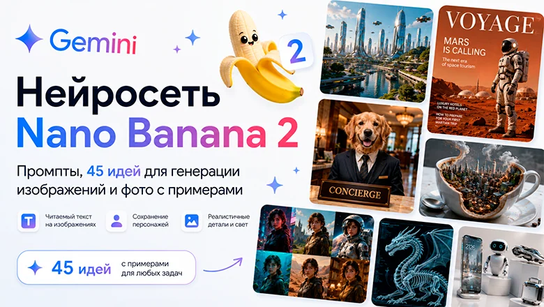 Нейросеть Nano Banana 2: Промпты, 45 идей для генерации изображений и фото с примерами