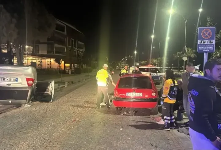 Alkollü sürücünün otomobili, park halindeki araca çarpıp takla attı; 1 yaralı