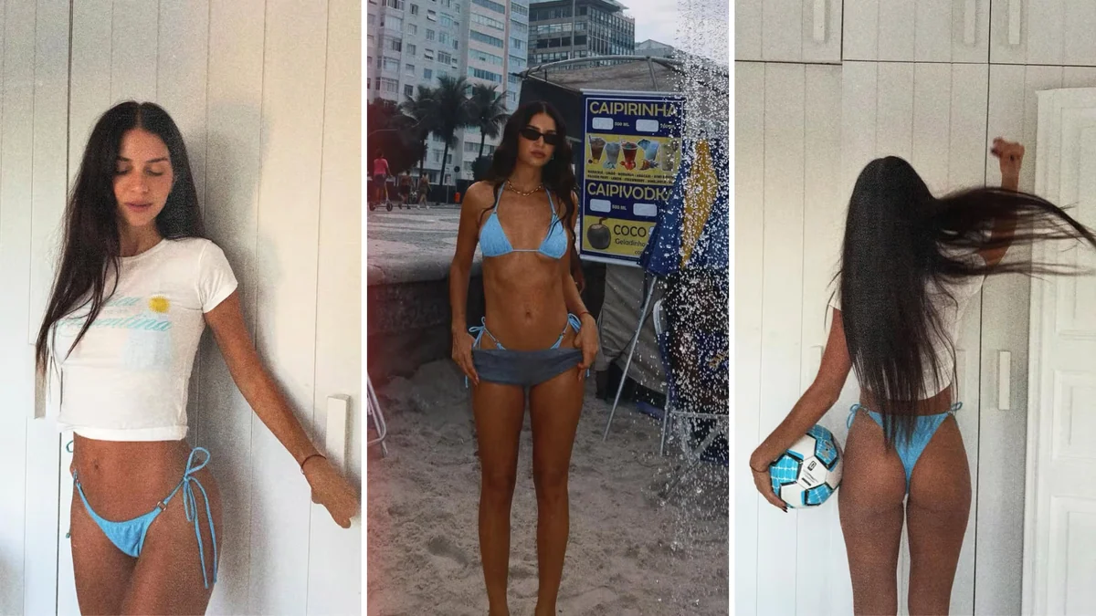 Zaira Nara prendió fuego las redes con su look mundialista: bikini celeste, Sol de Mayo y figuritas del Mundial 2026