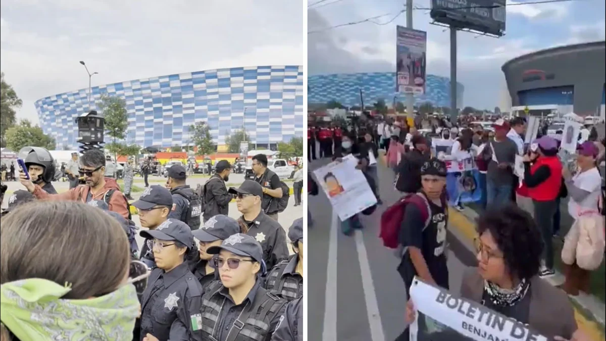 Colectivas de personas desaparecidas se manifestaron en el Estadio Cuauhtémoc previo al España vs Perú: “México es campeón en desaparición”