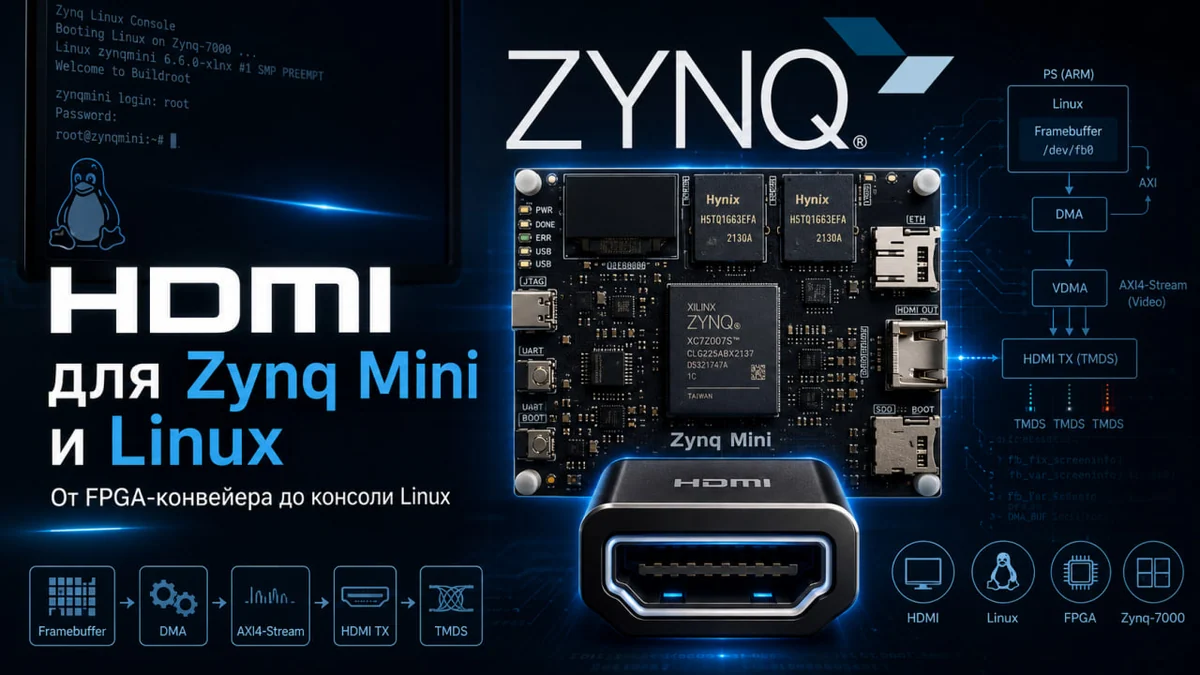 Zynq 7000. HDMI для платы Zynq Mini и Linux
