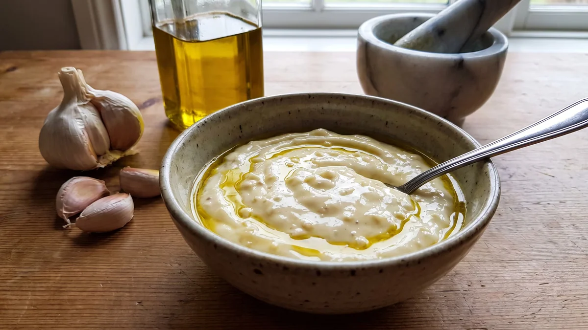 Receta de mayonesa con ajo y aceite de oliva casera, rápida y fácil