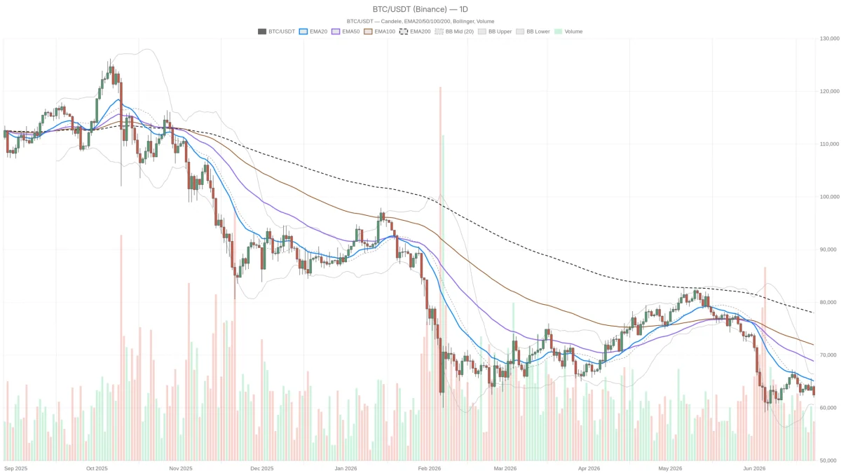 Prezzo Bitcoin oggi a $62.425: perso oltre il 20% dal picco recente