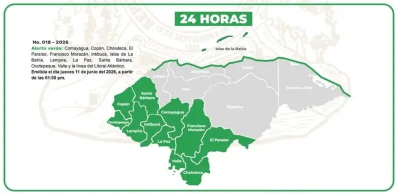 Honduras: Emiten Alerta Verde para línea costera del Litoral Caribe y 11 departamentos debido a Cristina