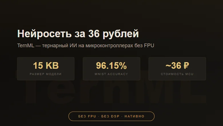 Нейросеть за 50 центов (~36 ₽): TernML, тернарный ИИ без FPU