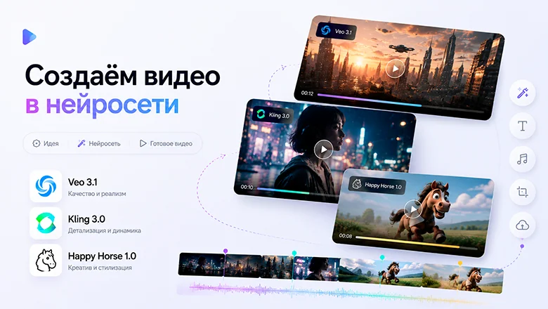 Как создать короткое видео с помощью нейросетей: Полный гайд по Veo 3.1, Kling 3.0 и Happy Horse 1.0