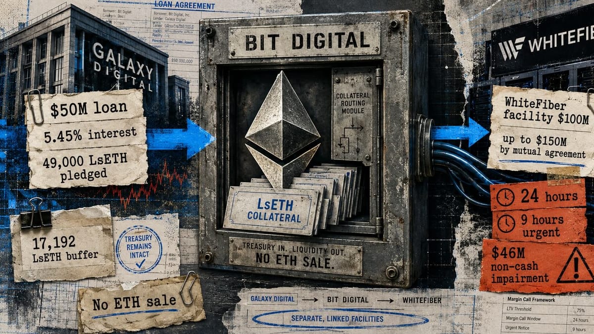 Bit Digital pledged 74% of its staked Ethereum position to a loan that can trigger a 24-hour collateral call