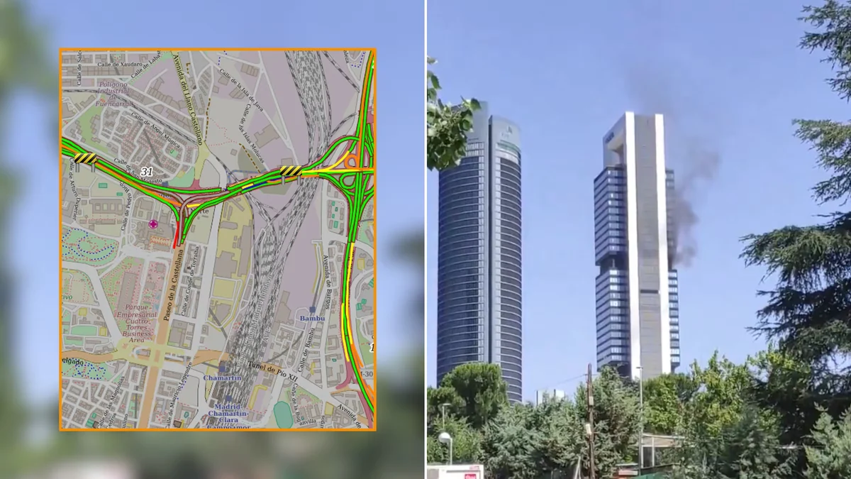 Cortes en el centro de Madrid tras la explosión en una de las Cuatro Torres de plaza Castilla: los cierres provocan retenciones en el Paseo de la Castellana