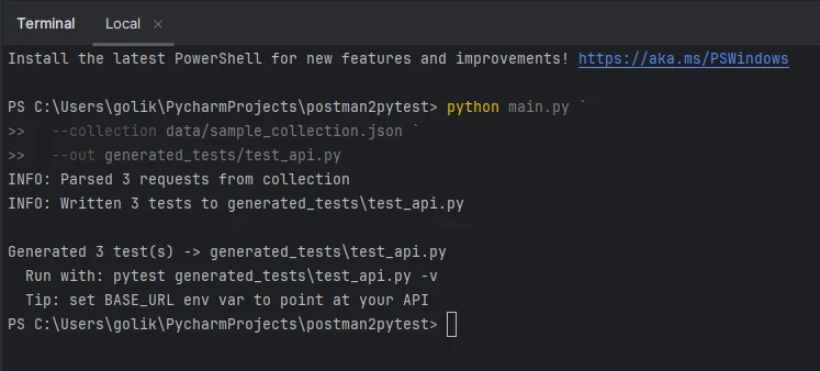 postman2pytest: как превратить Postman-коллекцию в pytest-набор за одну команду