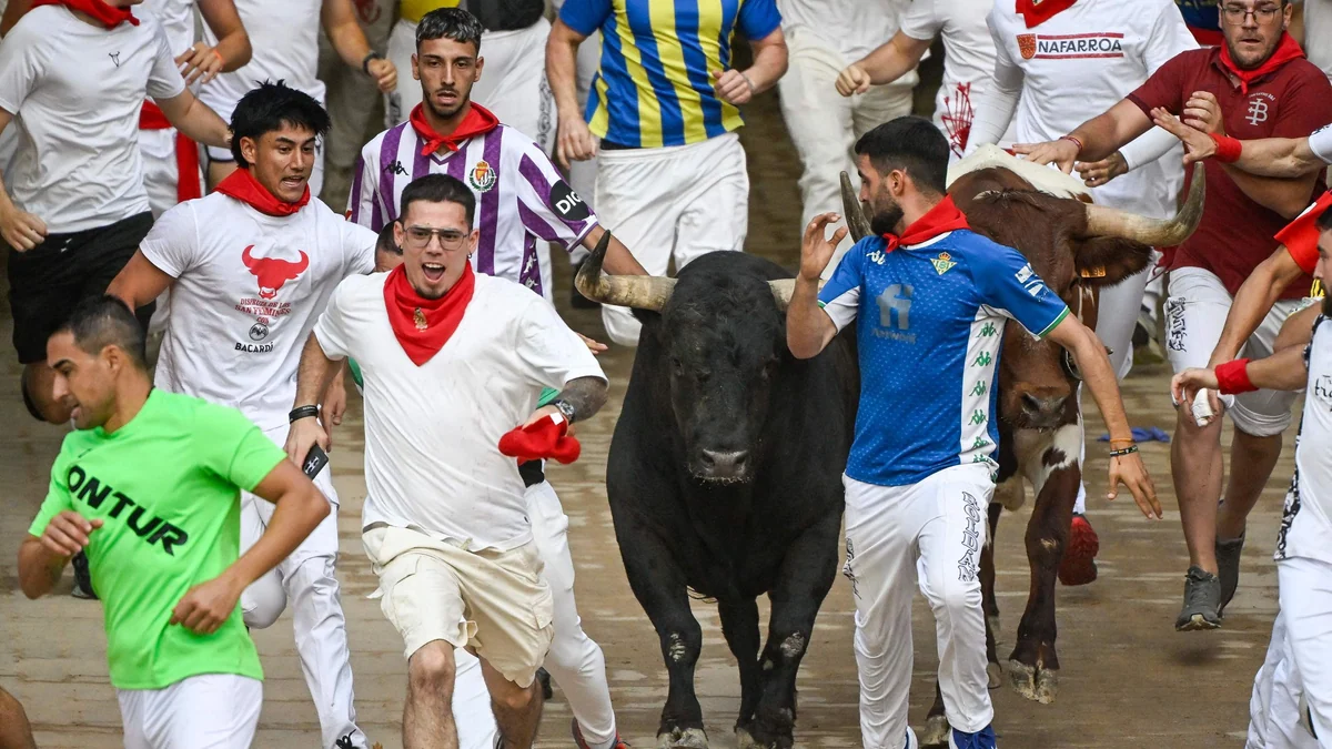 Sexto encierro de San Fermín: La Palmosilla vuela entre la muchedumbre