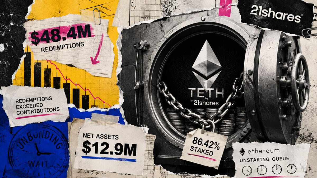 A staked Ethereum ETF processed $48M in redemptions while keeping 86% of ETH locked, 21Shares filing shows