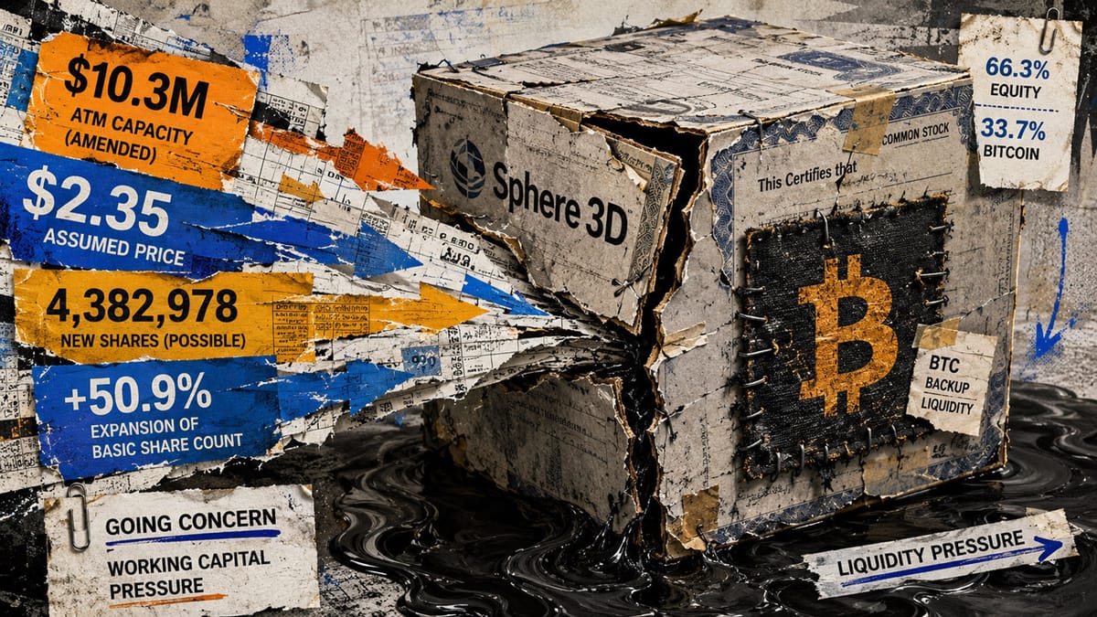 Facing a severe cash crunch, Bitcoin miner Sphere 3D quietly prepares to dilute its shareholders by a staggering 50%