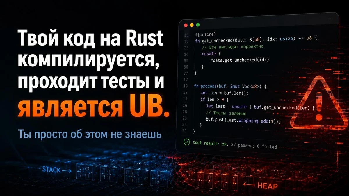 Твой код на Rust компилируется, проходит тесты и является UB. Ты просто об этом не знаешь