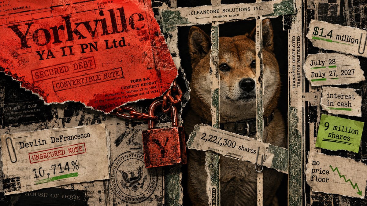 Dogecoin treasury firm borrowed $1.4M at 10.7% interest – promising repayment in CleanCore stock already pledged elsewhere