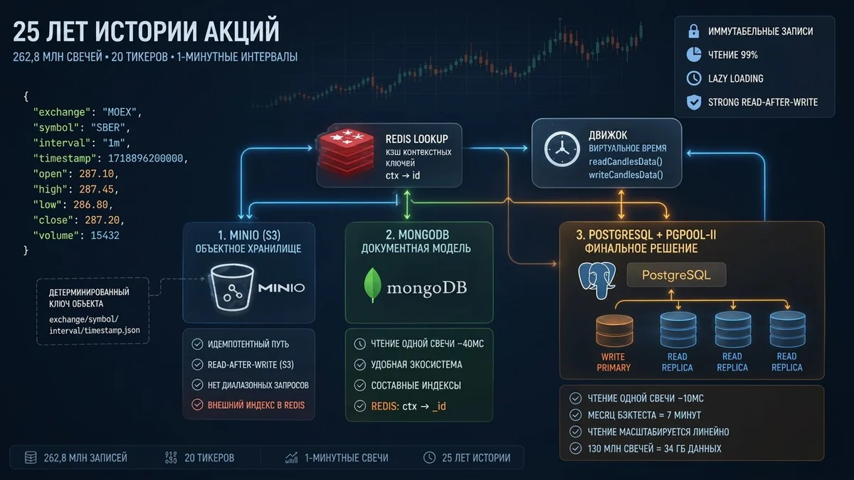 MinIO, MongoDB, PostgreSQL для хранения 25 лет истории стоимости акций