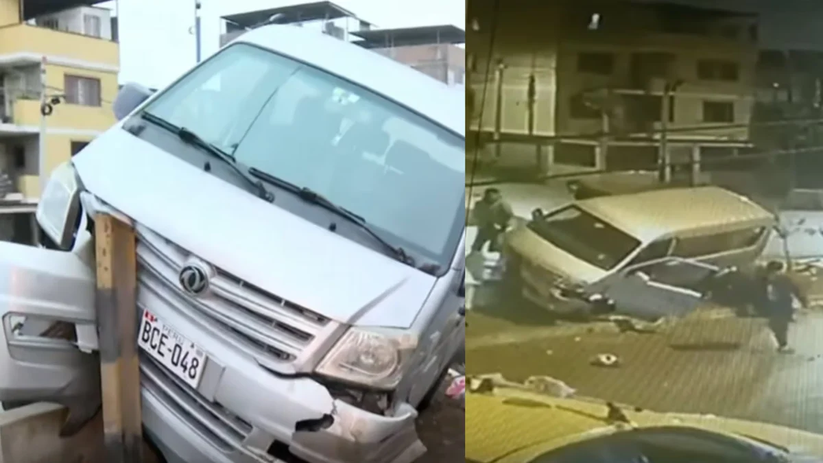 Mujer persigue a asaltantes y los delincuentes chocan la minivan donde iban tras robarle el celular en SJM