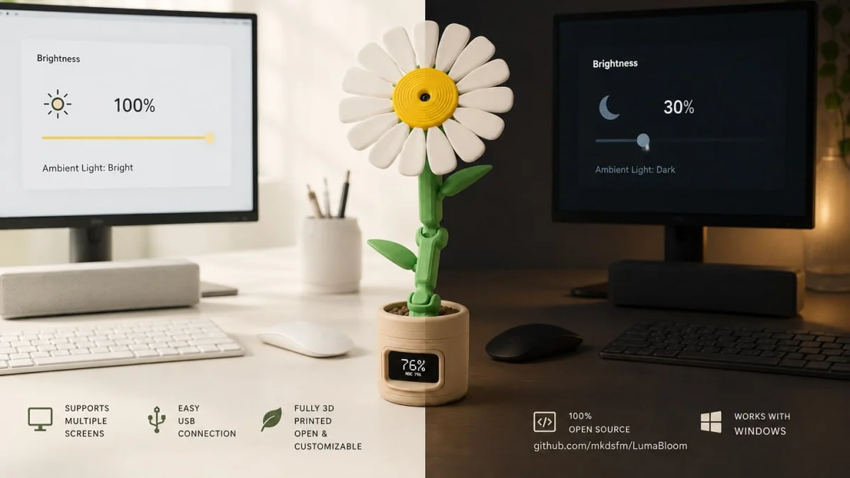 LumaBloom — DIY‑цветок, который автоматически регулирует яркость мониторов
