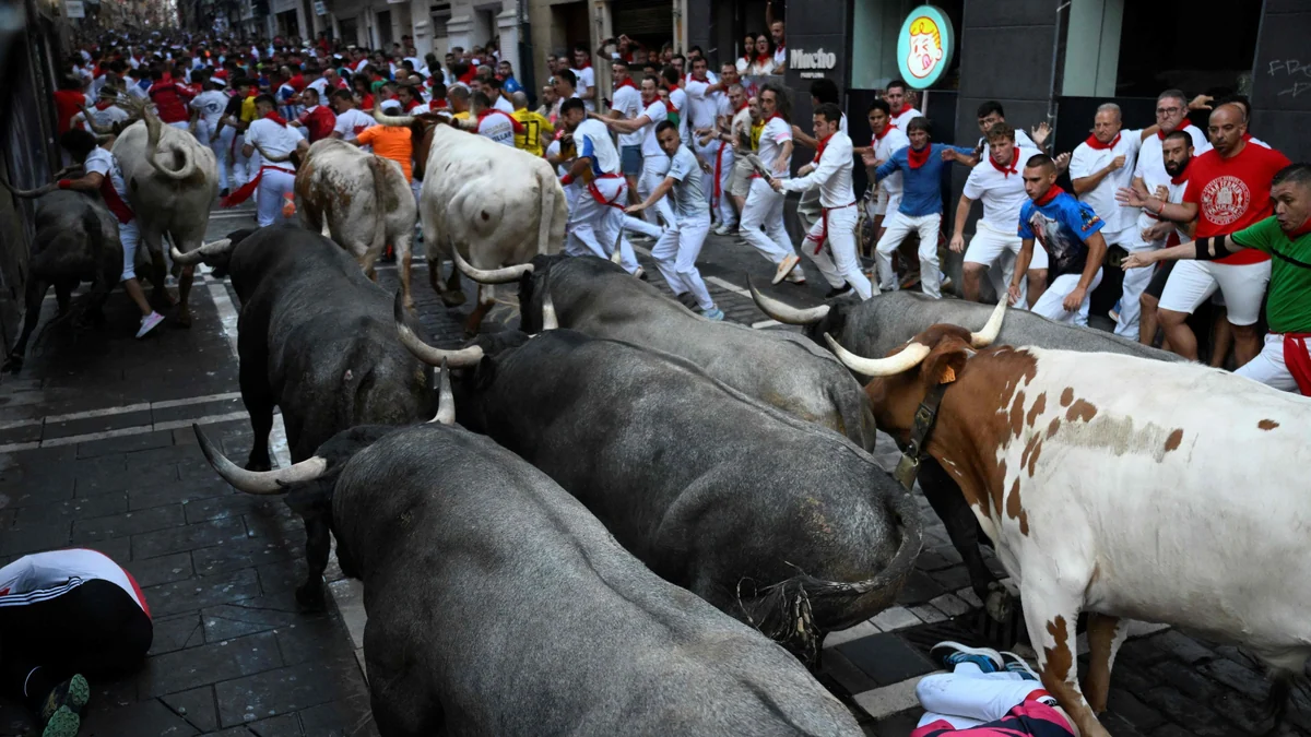 Quinto encierro de San Fermín: masificado y peligroso con los de Escolar