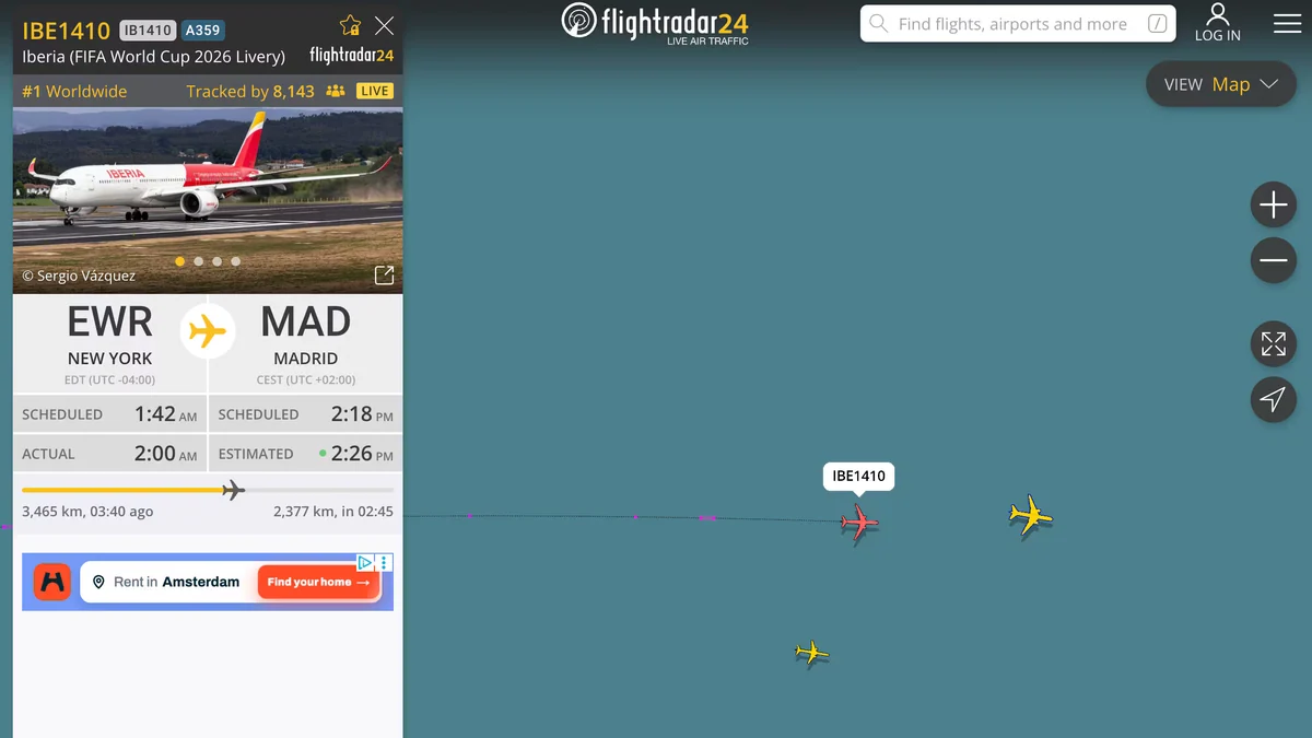 El vuelo de Iberia que lleva a bordo a los campeones del mundo de la Selección española es el más seguido de Flightradar: más de 8.000 personas siguen su recorrido