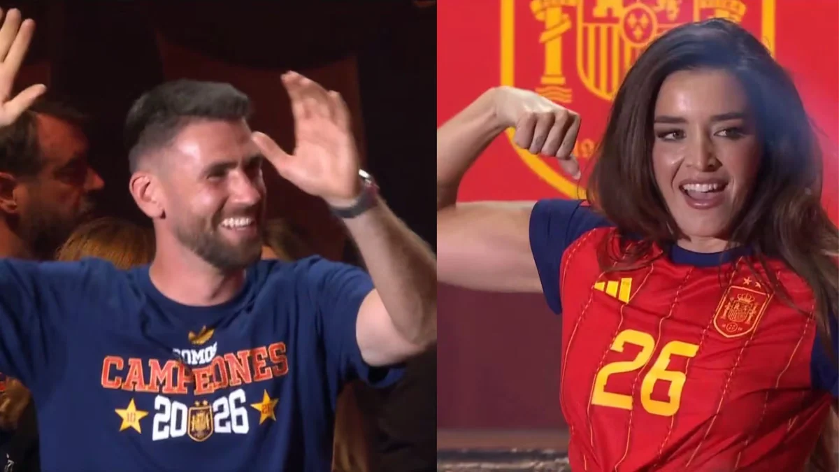 El encuentro entre Unai Simón y “La Lola Índigo esta” en la celebración del Mundial