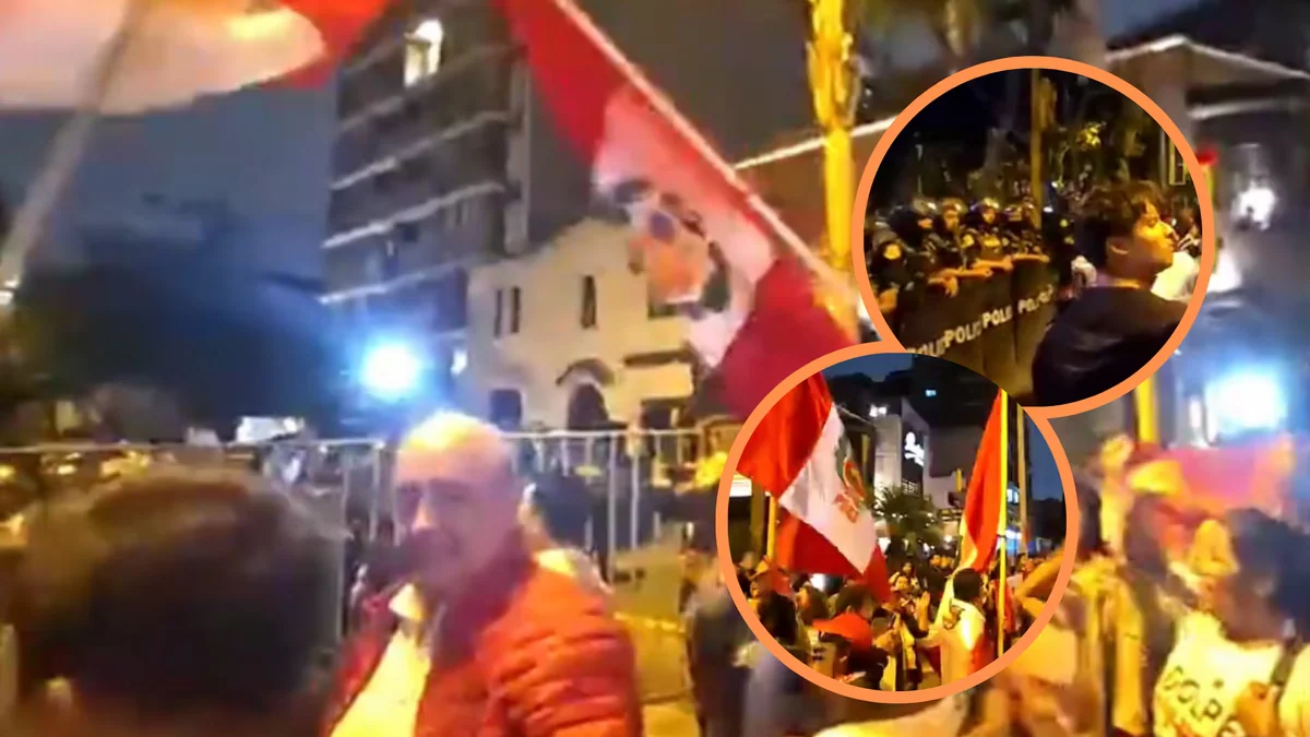 Debate presidencial 2026: tensión en exteriores del JNE tras llegada de manifestantes desde Campo de Marte y fuerte resguardo policial