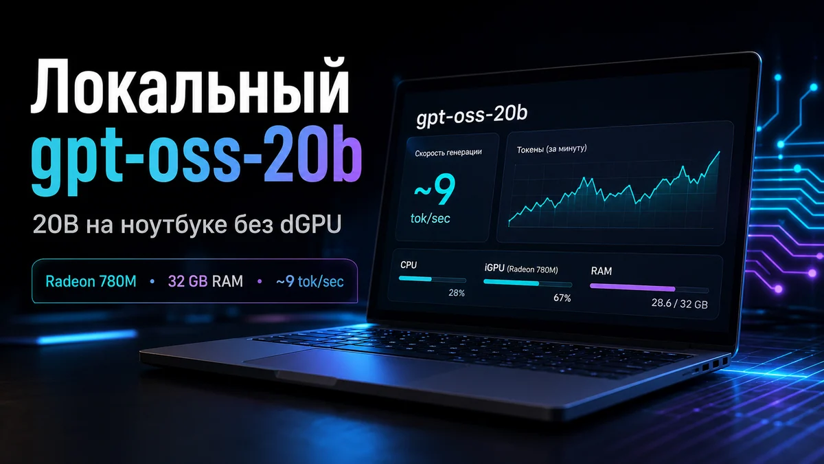 Локальный запуск openai/gpt-oss-20b MXFP4 GGUF на ноутбуке без дискретной видеокарты: практический тест на 32 GB RAM