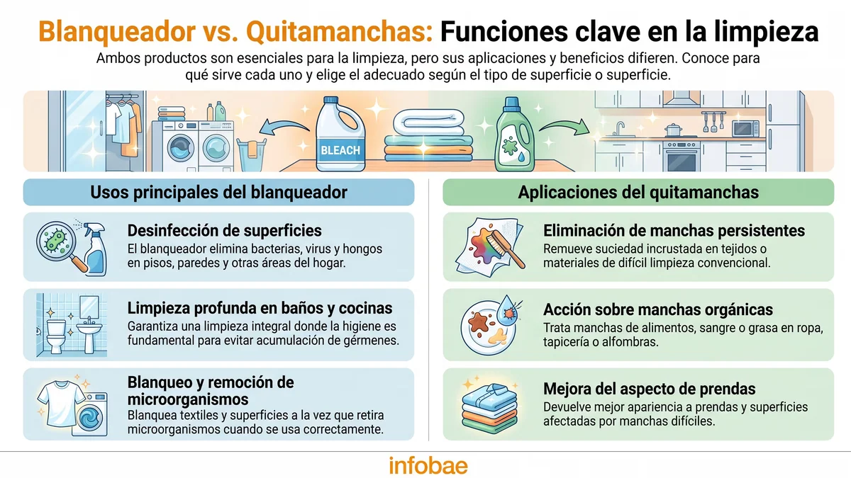 Blanqueador o quitamanchas: para qué sirve cada uno y cuándo mezclarlos es un error